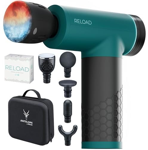 Antelope by Beurer RELOAD - Pistola de masaje con función de calor y frío, masajeador muscular para puntos gatillo, 5 cabezales de masaje, 5 niveles de intensidad hasta 3000 rpm, inalámbrico