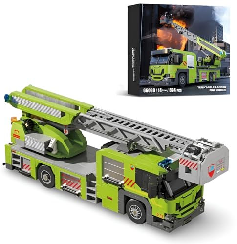 DrmBeyd Technik LKW Klemmbausteine Set, Feuerwehrauto Bausteine, Leiter-Feuerkran Montagesatz Spielzeug, Geschenk für Erwachsene und Kinder, Kompatibel mit L***, 829 Teile