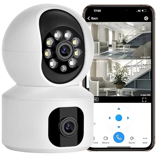Cámara Vigilancia WiFi Interior, Camara IP 2K 4MG de Seguridad con Detección de Movimiento y Visión Nocturna, Camara Vigilancia de Bebé con Audio Bidireccional Compatible iOS Android con Luces. 2 L