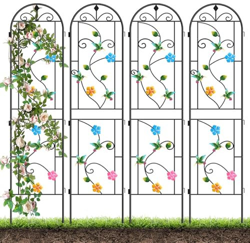 2,2 M Garten Spalier für Kletterpflanzen, Kalolary 4er-Pack Bunte Kolibri Gartenspaliere Rostfreies Metall Rankhilfe für Topfpflanzen für Rasen Hinterhof Outdoor Blumen Gemüse Obst Weinreben