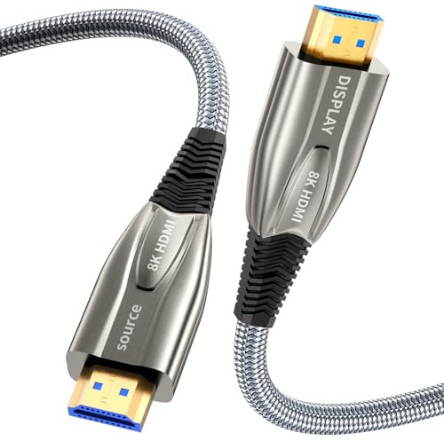 Ploiwue 8K HDMI opticafiber cable 20m nylon braided active optical AOC 2.1cable 48Gbps ultra high speed cable Function for HDTV/Projec tor Home Theatre Gaming box Blu ray player projector