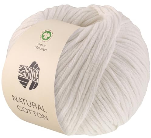 LANA GROSSA Natural Cotton Gots | Bio-Baumwollgarn in Millefili- Zwirnung | Handstrickgarn aus 100% Baumwolle (Bio) | 50g Wolle zum Stricken & Häkeln | 80m Garn FB-17