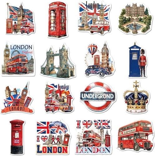 16PCS London Fridge Magnets, England London Icons Themed Refrigerator Locker Office Decorations Magnetic, Souvenir Gifts