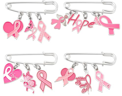 PH PandaHall Épingles de Sûreté pour Ruban de Sensibilisation au Cancer du Sein 4pcs Épingles à Ruban de Sensibilisation au Cancer du Sein Broches en Alliage Émaillé Papillon pour Vêtements Chemises