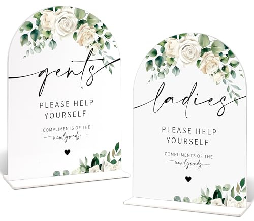 Wedding Bathroom Basket Supplies, Ladies & Gents Please Help Yourself Acrylic Wedding Signs for Ceremony And Reception, Bathroom Favors Sign for Bridal Shower, Engagement Party Decor