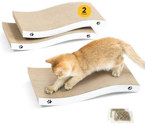 Cat Scratching Board, Durable Scratch Pad, Corrugated Cardboard Cat Scratcher for Indoor Cats, Heavy Duty, Double-Sided Usability, Recyclable with Catnip, Medium, 2 Pack