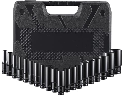 Putentfun 20 tlg 1/2 Schlagschrauber Nüsse Set 8-32mm CR-V Sechskant Stecknüsse,Schlagschraubereinsatz Satz Für pneumatische Schlagschrauber, elektrische Schlagschrauber