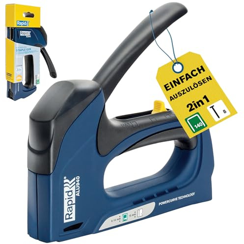 Rapid ALU940 - Agrafeuse Manuelle pour Isolation - Agrafes n°140 /Clous n°8 | 3 Puissances au Choix - Technologie Powercurve, 65% d'effort en moins - Poignée Ergonomique - Emballage FSC (5001680)
