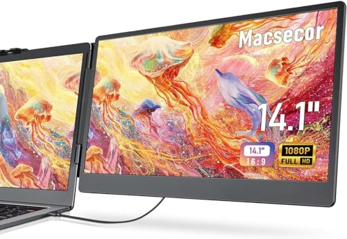 Macsecor Laptop Screen Extender, 14'' FHD 1080P Ultra-Slim Portable Monitor for Laptops, USB-C/HDMI Travel Monitor Extender Plug & Play for 13-17 Laptop, Compatible with Wins/Mac/Android/Chrome