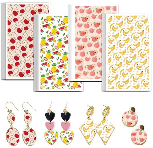 OLYCRAFT 24 Stück Transferpapier Mit Cartoon Früchten 4 Design Tropische Früchte Transferpapier Für Polymerclay Ohrring Ananas Transferfolien Kleine Keramik Abziehbilder Für Schmuckherstellung