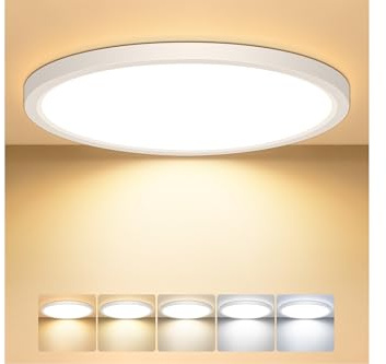 Mugust 22cm LED Deckenleuchte Flach,2700/3000/4000/5000/6500K Deckenlampe,IP44 Wasserfest Badezimmer Lampe Decke,18W Ultra Dünn Rund Lampen für küche Badezimmer Schlafzimmer Flur Wohnzimmer (22cm)