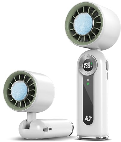 Mini Ventilatore Portatile con Raffreddamento Istantaneo a Contatto, USB-C | Piastra a semiconduttore, 5 vel (<45dB), 10h, display LED, luce notte, ufficio, palestra, viaggio, trucco