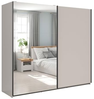 PEGANE Armoire Placard à 2 Portes coulissantes Dont 1 avec Miroir Coloris Beige Kashmir - Longueur 220 x Profondeur 60 x Hauteur 195,5 cm