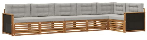 vidaXL Outdoor-Sofagarnitur 6 pcs Natürlich und Hellgrau, Patio-Sofa, langlebige Gartensitzmöbel, modernes Lounge-Set für Komfort im Freien