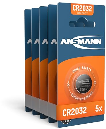 Ansmann CR2032 3 V Coin Cell Button Battery for Remote Control, Door Opener, Medical Equipment (Pack of 5)