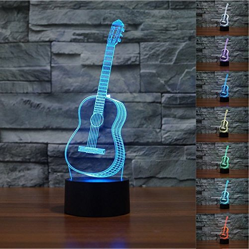 KINGCOO 3D Optical Illusion Lampe LED Nachtlichter, Verstellbar 7 Farben LED Schreibtischlampen Acryl Licht Berührungsschalter Stereo Visual Atmosphäre Tischlampe,Geschenk für Weihnachten (Gitarre)