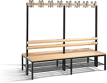 Doppelseitige Garderobenbank Basic mit Schuhrost, H1650xB1960xT756mm