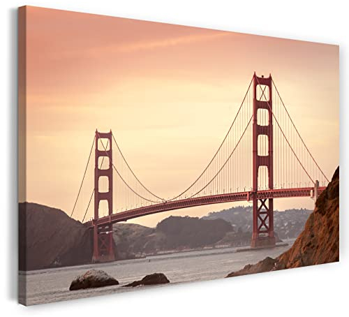 Printed Paintings Leinwand (80x60cm): Golden Gate Bridge Sonnenuntergang Blick von unten