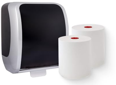 Blanc HYGIENIC Set: Handtuchrollenspender Autocut, Blanc Cosmos 2 Handtuchrollen Premium TAD - PRODUKTSET Farbe Silber/Schwarz