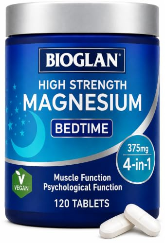 Bioglan High Strength Magnesium 375mg – Glycinate, Citrate, Oxide & Phosphate - High bioavailability & absorption – Supports Muscles, Energy & Sleep - Reduces Tiredness & Fatigue – 120 Vegan Tablets