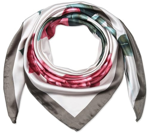 35 Ladies Satin Square Silk Like Hair Scarves and Wraps Headscarf for Sleeping Umber Ivory Rose Flowers