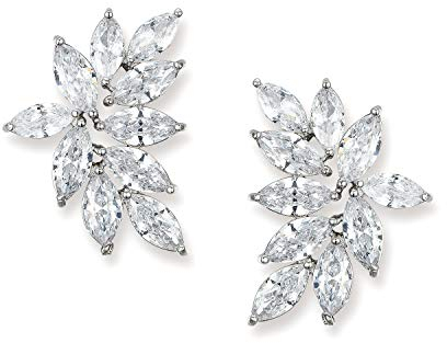 SWEETV Bridal Wedding Earrings for Brides Bridesmaid, Marquise Cubic Zirconia Rhinestone Cluster Earrings for Women, Prom, Silber