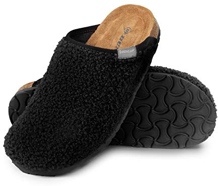 Dunlop Ciabatte Donna, Pantofole Invernali con Pelliccia, Babbucce Antiscivolo con Soletta Memory Foam, Ciabatta da Casa (Nero, Numeric_38)