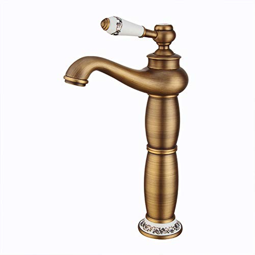 Wasserhahn Bad - Waschtischarmatur Retro Einhebel Hoch Badarmatur, Kaltes Und Heißes Wasser Vorhanden, Messing Einloch Waschbecken Mischbatterie, Mit Keramikkartusche, Wunderschöne Design, Bronze