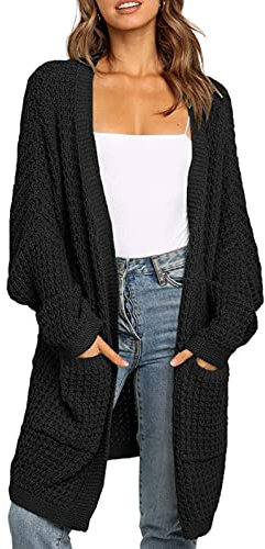Maavoki Cardigan lungo da donna, oversize, a maniche lunghe, casual, con tasca, Z-nero, M