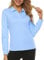 AIRIKE Ladies Women Polo T-Shirt Long-Sleeve Plain Classic Golf Tennis Tops Pique Polo Shirts Blue Size M