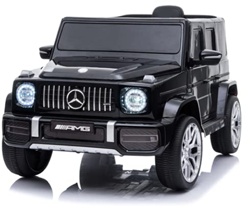 FINOOS Macchina elettrica per bambini, Mercedes G63 AMG, con telecomando, sedile in pelle e pneumatici Eva - auto elettrica per bambini (Nero)