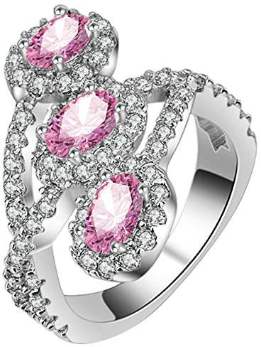 Onefeart Platiniert Ring Für Damen Zirkonia Elliptical Form Damen-Stil Hochzeitsband Weißes Gold Größe 54 (17.2)