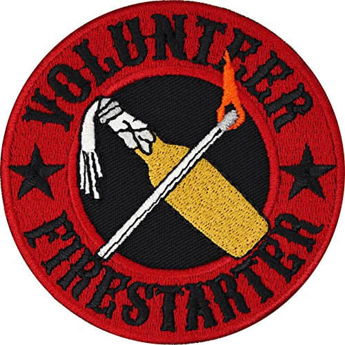 Pyromania Patch Volunteer Firestarter Aufbügler bestickt Molotov cocktail Aufnäher Zündholz Anzünder Feuerwerk Applikation zum annähen/aufbügeln | 75x75mm