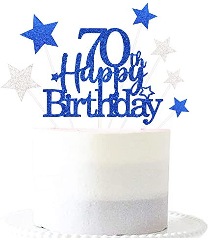 Pargleev Glittery 70th Cake Topper with Star men women 70 Birthday Party Supplies,Seventy Years Old Birthday Party Decorations Royal Blue