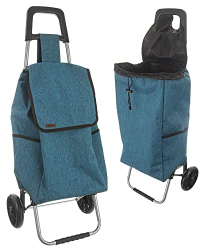 Einkaufstrolley Einkaufsroller Einkaufswagen mit Blauer Einkaufstasche auf Rollen geräumig 40l 30 kg