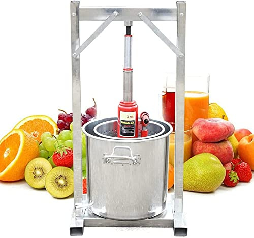 Fruit Press Wine Presser 12L Manual Cider Press with Stainless Steel Barrel | Apple Press Non-Stick Bottom, Thickened Mesh, Easy Clean, Fruit Crusher for Fruits/Veggies/Honey/Juice, Home & BBQ