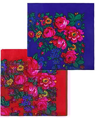 MJ SERECA Acryl-Haarschal, bedruckt, quadratisch, ukrainischer Kopftuch, florales Babushka-Halstuch für Damen, 76,2 cm/106,7 cm/152,4 cm, 2 Pack-D 106,7 cm, Large