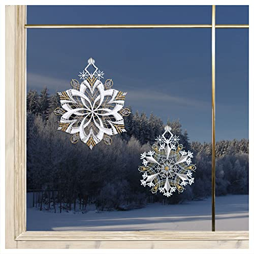 DSD Design-Studio Drechsler Winter-Fensterbild Schneeflöckchen-Weißröckchen Plauener Spitze Fensterdeko 2er Set