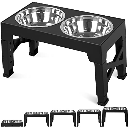 Niubya Raised Dog Bowl Stand, 5 Level Adjustable Height with Slow Feeder | 5 Heights (8-31cm) Elevated Dog Food Bowls, Anti-Slip, Foldable, for French Bulldog, Pug, Small Medium Large Dogs