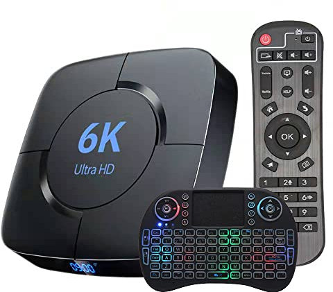 AMITVA Android 10.0 TV Box, H616 Quad-Core 64-bit Cortex-A53, 2.4Ghz/5.0Ghz WiFi 100/1000M Ethernet, Compatible con H.265/3D/6K Ultra HD/BT 5.0/HDMI 2.0 con Mini Teclado Inalámbrico,4gb+32gb