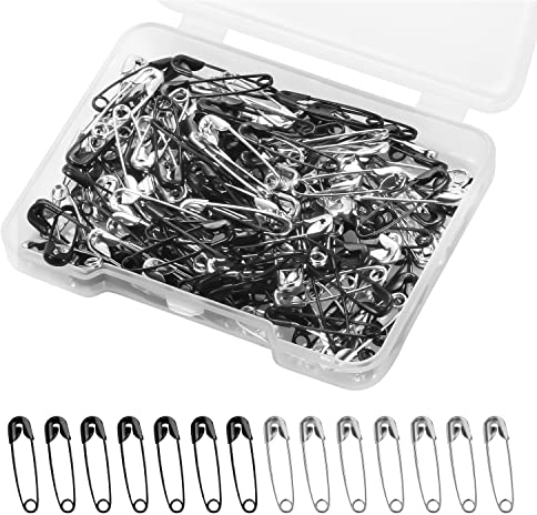 120 Stück Sicherheitsnadeln mit Durchsichtiger Hülle, 19mm Sortiert Sicherheitsnadeln Schwarz & Silber Klein Nadel Vernickelt Edelstahl Safety Pins für Kleidung Nähen Basteln Schmuck-DIY
