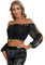 CHICTRY Bauchtanz Kostüm Damen Oberteil Bauchfrei Tanz Shirt Top Schulterfrei Tunika Bluse Mit Münzen Quasten Belly Dance Outfit Schwarz Einheitsgröße