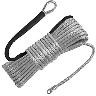 RIOOP Synthetisches Windenseil, 1/4 Zoll x 50 Fuß 4,3 kg Seilwinde Kabelleine mit Schutzhülle für ATV UTV (Grau)