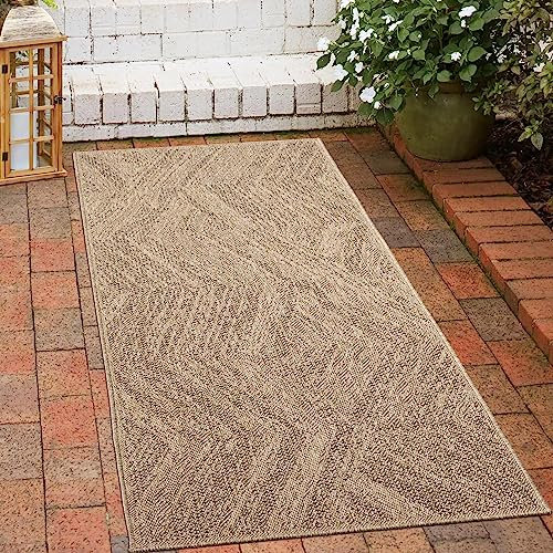 CARPETIA Outdoor Teppich Läufer modern robust wetterfest Balkon Garten Terrasse Indoor Jute-Look Zick-Zack-Muster 80x150cm