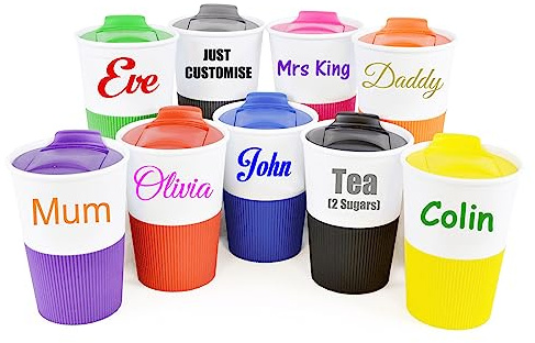 Personalised Custom Travel Mug Drink Bottle with Rubber Base Grip and Slide Sipper - Any Name, Word, Business, Sports, School, Promotional Merchandise Teacher Gift