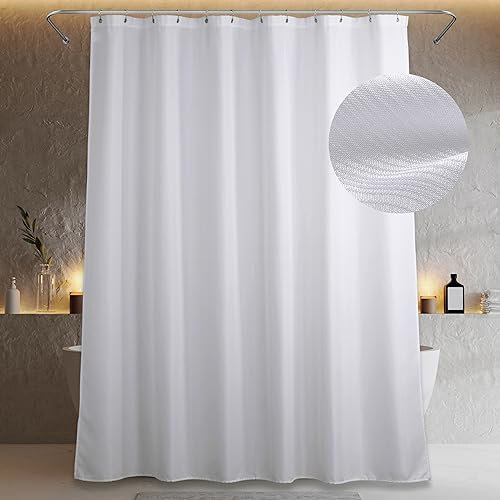 Rideau de Douche Extra-Long Blanc: Texture de Lin Anti Moisissure Hydrofuge à l'eau Lavable Léger Polyester Rideau de Douche pour Salle de Bains - Simple Élégant Rideau de Douche - 183 x 214 cm