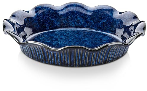 vancasso Stern - Teglia per torte in ceramica da forno, 22,9 cm con bordo increspato, teglia profonda per torta di mele e quiche, grandi teglie da forno, regalo del Ringraziamento, blu