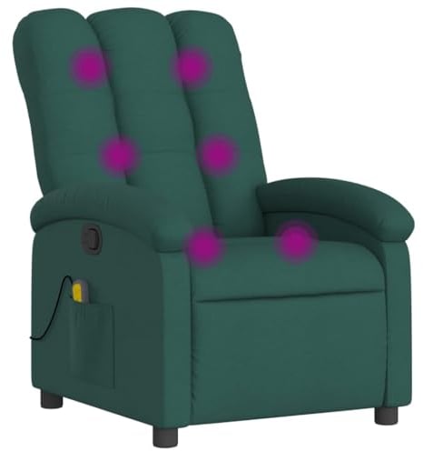 vidaXL Massagesessel, Sessel Verstellbare Rückenlehne, Fernsehsessel Relaxsessel mit Vibrationsfunktion, Liegesessel Polstersessel Ruhesessel, Dunkelgrün Stoff