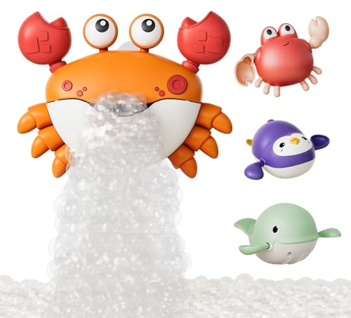TUMAMA Juguetes Baño Bebe Cangrejo Burbujas De Jabon Maquina, Juguete De Agua para Niños Niñas 2 3 6 Años, Juegos Bañera Ducha Bebes Avec 12 Música y 3 Animales Piscina Toys, Bébé Bath Toys Regalos