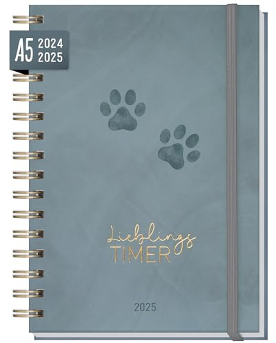 Häfft® Lieblings-Timer Kalender 2024/2025 A5 Blue Paws Juli 24 bis Dez 25 - Hardcover Terminplaner, Spiralkalender, Terminkalender, Wochenplaner, Ringbuch Planner - nachhaltig & klimafreundlich